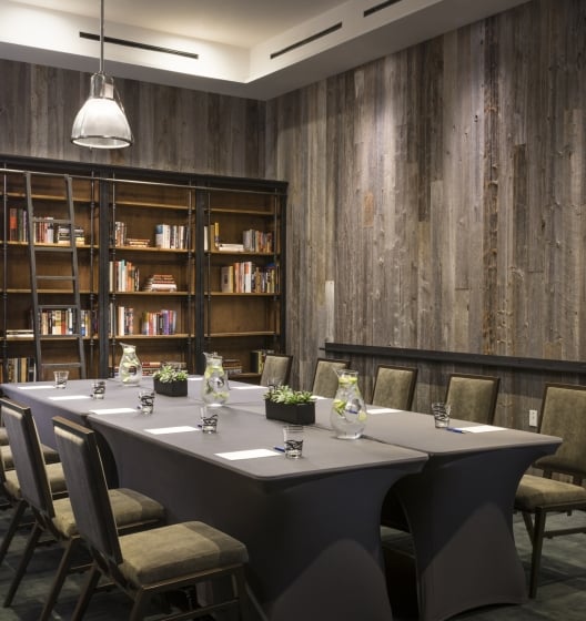 Boardroom table and bookcase