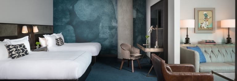 hotel room and beds