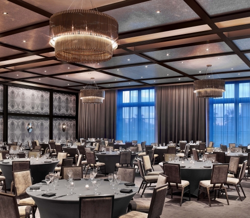 big ballroom with tables