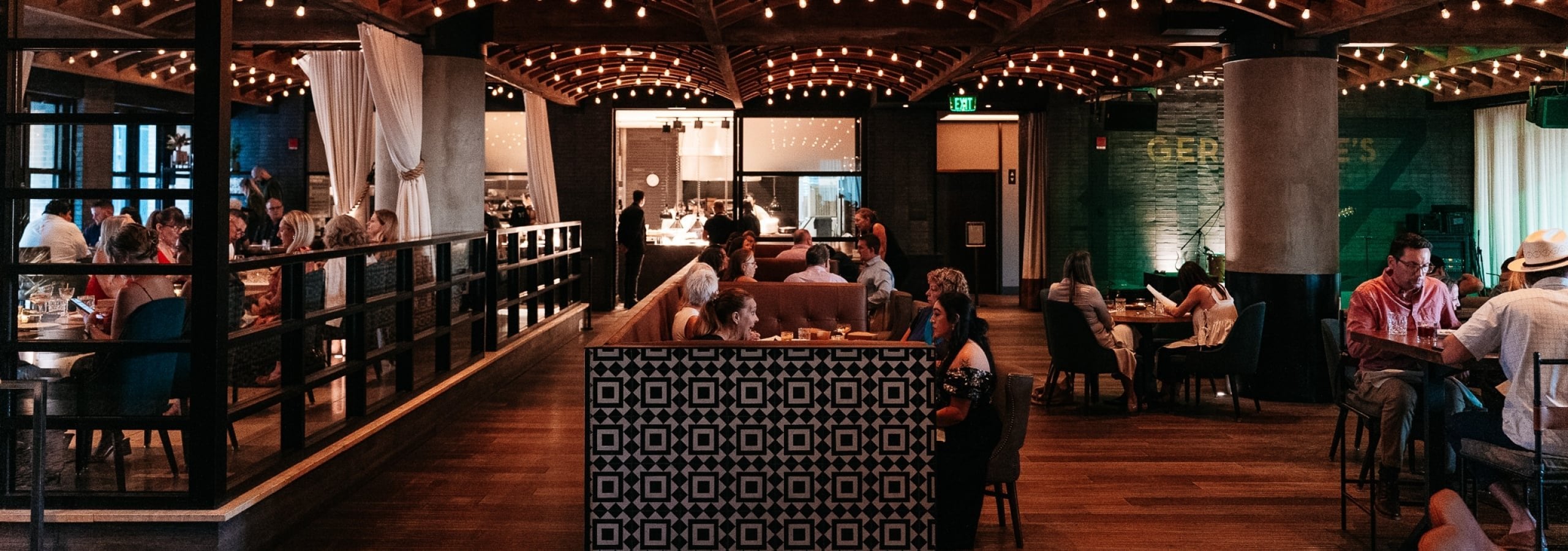 Geraldine's dining room and live music stage at Hotel Van Zandt