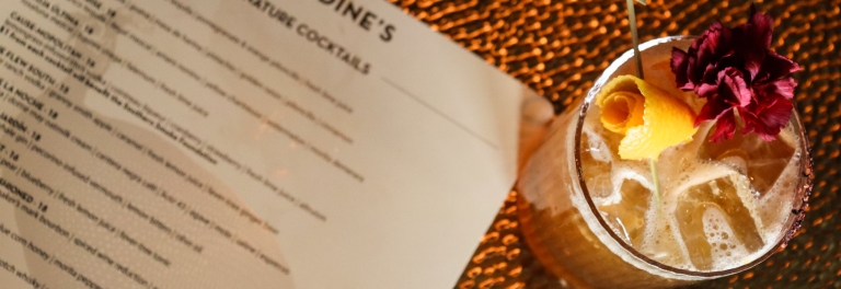 Signature craft cocktail at Geraldine's restaurant, Hotel Van Zandt